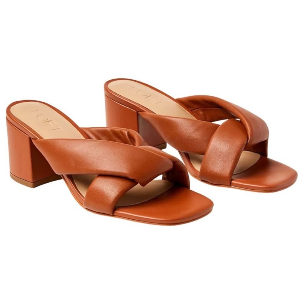 LOFT Tan Brown Crisscross Block Heel Sandals